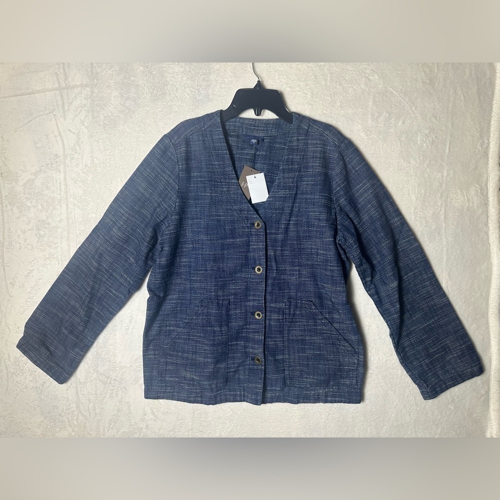 NWT J Jill PureJill Indigo Blazer Blueberry Wash $139 Size Medium Cotton Blend